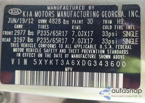 2013 Kia Sorento Lx из США, поврежденный, VIN 5XYKT3A6XDG343600